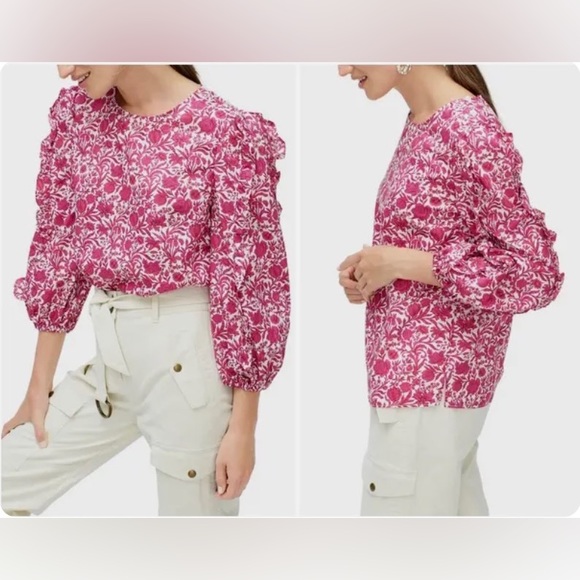J. Crew Liberty Fabric floral blouse | XS | magenta pink floral - Picture 2 of 8